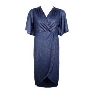 Lulu's Womens Blue You're The Stun Metallic  Shimmer Midi Dress Size M NWT